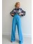 Mottisfashion Beli Lastikli Saten Gömlek - Mavi 1