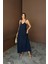 Mottisfashion Askılı Uzun Salaş Müslin Elbise - Lacivert 3