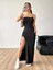 Mottisfashion Kadın Ip Askılı Yandan Yırtmaçlı Janjan Krep Elbise 4