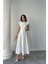 Mottisfashion Jakar Keten Vatkalı Elbise - Beyaz 2