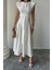 Mottisfashion Jakar Keten Vatkalı Elbise - Beyaz 3