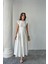 Mottisfashion Jakar Keten Vatkalı Elbise - Beyaz 4