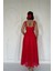 Mottisfashion Kırmızı Askılı Aparatlı Brode Elbise 4