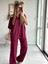 Mottisfashion Kadın Tek Omuzdan Açık Geniş Kesim Viskon Iki Iplik Bluz ve Pantolon Ikili Takım 1