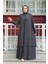 Boncuk Işlemeli Füme Tesettür Abaya 29132FU 2