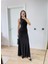 Mottisfashion Kolsuz Büzgülü Uzun Elbise - Siyah 2
