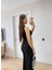 Mottisfashion Kolsuz Büzgülü Uzun Elbise - Siyah 3