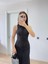Mottisfashion Kolsuz Büzgülü Uzun Elbise - Siyah 4