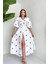 Mottisfashion Kırmızı Yakası Çiçek Motifli Kemerli Elbise 1