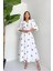 Mottisfashion Kırmızı Yakası Çiçek Motifli Kemerli Elbise 2