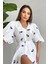 Mottisfashion Kırmızı Yakası Çiçek Motifli Kemerli Elbise 3
