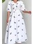 Mottisfashion Kırmızı Yakası Çiçek Motifli Kemerli Elbise 4