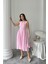 Mottisfashion Pembe Yanları Büzgülü Midi Boy Keten Elbise 1