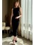 Mottisfashion Kadın Sıfır Kol Sıfır Yaka Drape Detaylı Midi Janjan Krep Elbise 3