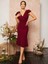 Mottisfashion Kadın Kısa Kelebek Kollu Kruvaze Yaka Ithal Krep Midi Elbise 1