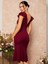 Mottisfashion Kadın Kısa Kelebek Kollu Kruvaze Yaka Ithal Krep Midi Elbise 4
