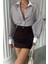 Mottisfashion Yaka ve Manşet Beyazboyfriend Çizgilipoplin Gömlek - Kahverengi 2