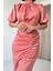 Mottisfashion Pudra Büzgülü Saten Elbise 7
