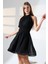 Siyah Şifon Kuşaklı Halter Yaka Mini Abiye Nikah Elbise Hediye Büyük Beden 4