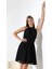 Siyah Şifon Kuşaklı Halter Yaka Mini Abiye Nikah Elbise Hediye Büyük Beden 6