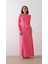 Omuzu Pelerinli Krep Elbise Fuşya 1