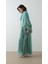 Kolları Dantel Fırfırlı Kaftan Elbise Mint 4