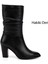 Kadın Siyah Sivri Burun Körüklü Kalın Topuklu Hakiki Deri Çizme 1