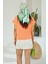 Moda Kadın Turuncu Basic Kısa Kollu Yuvarlak Yaka Yazlık Rahat Fit Bluz - Üst - T-Shirt 5