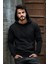 Erkek Siyah Kapüşonlu Sweatshirt L 5