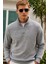 Pamuklu Erkek Sweatshirt Gri Soft Touch Relax Fit Yarım Fermuarlı Dik Yaka 3 Iplik Nefes Alan 1