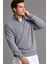 Pamuklu Erkek Sweatshirt Gri Soft Touch Relax Fit Yarım Fermuarlı Dik Yaka 3 Iplik Nefes Alan 4