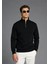 Pamuklu Erkek Sweatshirt Siyah Soft Touch Relax Fit Yarım Fermuarlı Dik Yaka 3 Iplik Nefes Alan 3