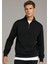 Pamuklu Erkek Sweatshirt Siyah Soft Touch Relax Fit Yarım Fermuarlı Dik Yaka 3 Iplik Nefes Alan 4