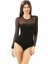 Kadın Siyah Viskon Uzun Kollu Yuvarlak Yaka Tül Detaylı Yumuşak Esnek Çıtçıtlı Body 1