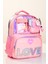 5780 Kız Çocuk Pembe 3’lü Okul Seti (Büyük Çanta + Beslenme Çantası + Kalemlik) – Love Desenli 3