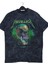 Unisex Yeşil Kuru Kafa Metallica Baskılı Vintage Tişört, Oversize Rock Baskılı Yıkamalı T-Shirt 1