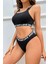 Kadın Siyah Çapraz Sırt ve Love Lastik Detaylı Sütyen Külot Takım 5