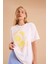 Trend Kadın Tişört - %100 Pamuk Lemon Spritz Baskılı Oversize Beyaz 1