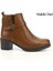 Kadın Taba Antik Fermuarlı Kalın Topuklu Hakiki Deri Bot 1