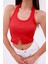 Dashed Halter Yaka Ön Yırtmaç Detaylı Kadın Crop Bluz, Sırt Dekolteli 1