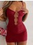 Bordo Göğüs Dekolteli Kalp Detaylı Mini Club Elbisesi 1