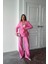 Pembe Beli Kuşaklı Ceket ve Pantolon Parlak Takım 1