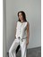 Keten Kenarları Biyeli Yelek - Pantolon Takım - Beyaz 4