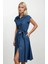 Kadın Denim Kısa Kollu Boydan Düğmeli Beli Kuşaklı Kot Gömlek Elbise HZL22S-BD121761 2