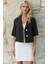 Kadın Siyah Kısa Kollu Şal Yaka Düğmeli Mevsimlik Keten Ayrobin Ceket HZL24S-BD107061 1