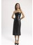 Bodycon Vücudu Saran Straplez Basic Düz Yırtmaçlı Suni Deri Midi Elbise C2284AX24SP 4