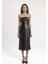Bodycon Vücudu Saran Straplez Basic Düz Yırtmaçlı Suni Deri Midi Elbise C2284AX24SP 5