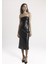 Bodycon Vücudu Saran Straplez Basic Düz Yırtmaçlı Suni Deri Midi Elbise C2284AX24SP 6