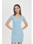 Coool Bodycon Vücuda Oturan Kayık Yaka Basic Düz Fitilli Kaşkorse Kısa Kollu Mini Elbise A7362AX24SM 1