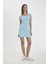 Coool Bodycon Vücuda Oturan Kayık Yaka Basic Düz Fitilli Kaşkorse Kısa Kollu Mini Elbise A7362AX24SM 2